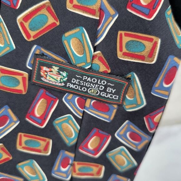 Paolo Gucci Vintage Silk Geometric Patterned Silk Tie Men's Necktie - Picture 4 of 6